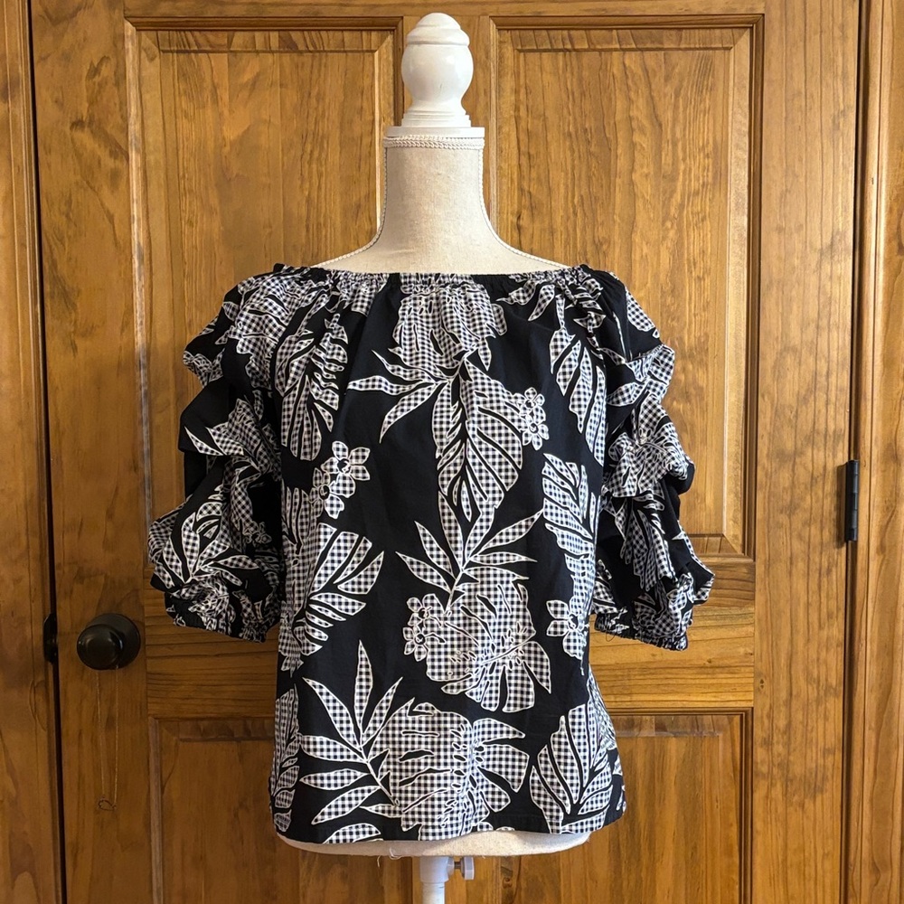 Coco Bianco Black and White Leaf Print Blouse